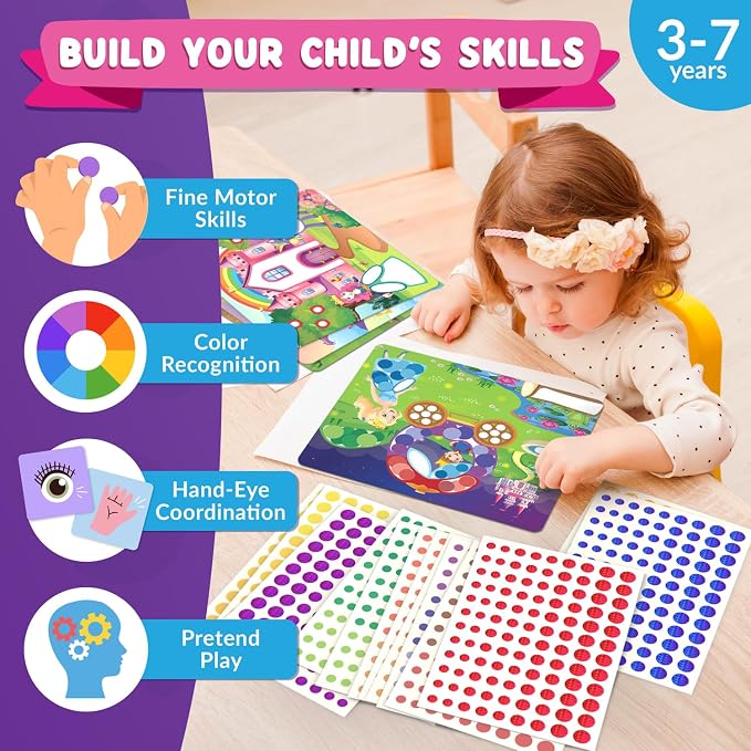 Dot Art Activity - Unicorn & Princess Sticker Kit, Toys for 3 Year Old Girl | Toddler Art & Craft Supplies for Kids, Birthday Gifts for Boys & Girls Ages 3, 4, 5, 6, 7 Year Old - Travel Toys for Airplane