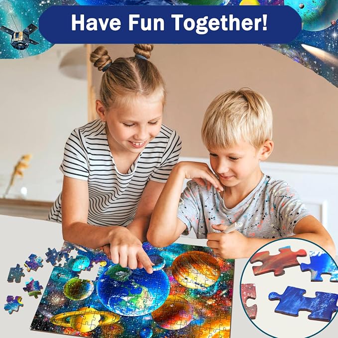 Puzzles for Kids Ages 6-8 8-10 Year Old - 200 Piece Solar System Planets | Educational Space Learning Toys Jigsaw Puzzles for 6 7 8 9 10 11 12 Years Old Boys and Girls.Birthday and Holiday Gifts
