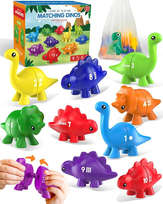 Number Dinosaur Toys for Kids 3-5, Montessori Learning Toys for 3 Year Old | Preschool Educational Toy, Toddler Boy Girl Gifts, Dino Travel Toy, Double-Sided Dinosaurs, Learn Numbers, Matching Game