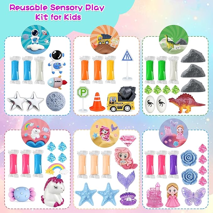 6 Pack Play Dough Jars Reusable Sensory Dough Kit Educational Creative Playdough for Boys Girls Home Preschool Classroom Activities Holiday Birthday Party Favor