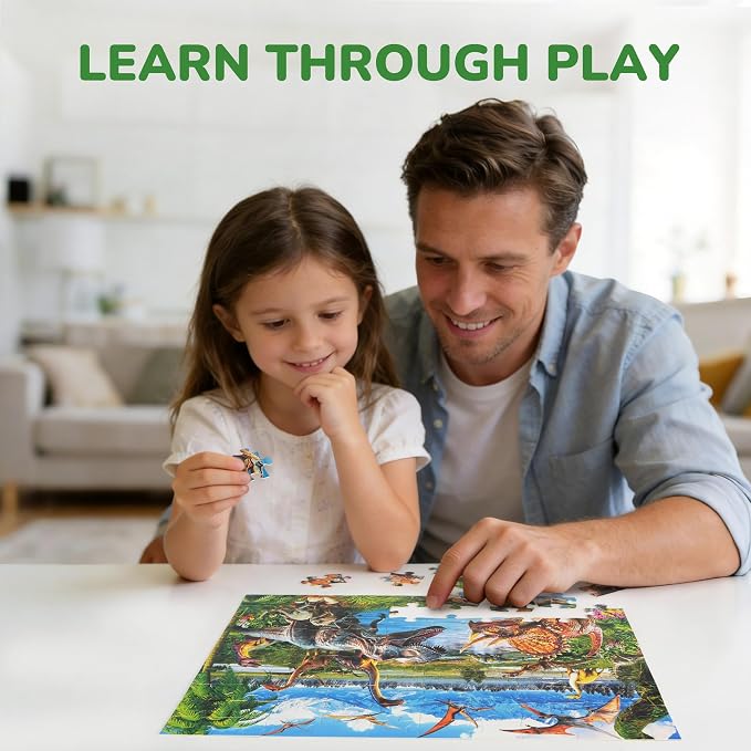 BenBen 100 Pieces Puzzles for Kids Ages 4-6, Dinosaur Learning Puzzles | Dino Puzzles for Kids Ages 6-8, Educational Jigsaw Puzzles for Toddlers 3-5, Screen-free Educational Toy Gifts for Boys Girls
