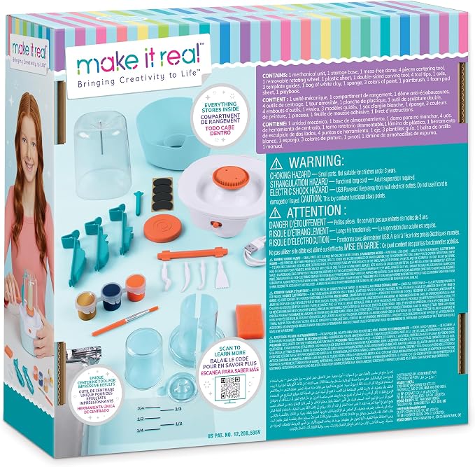 Make It Real Mini Pottery Studio - 26-Piece DIY Pottery Kit with Mess-Free Air Dry Clay - Create 10 Miniature Projects, Beginner to Master Levels - Innovative Centering Tool - Great for Kids Ages 8