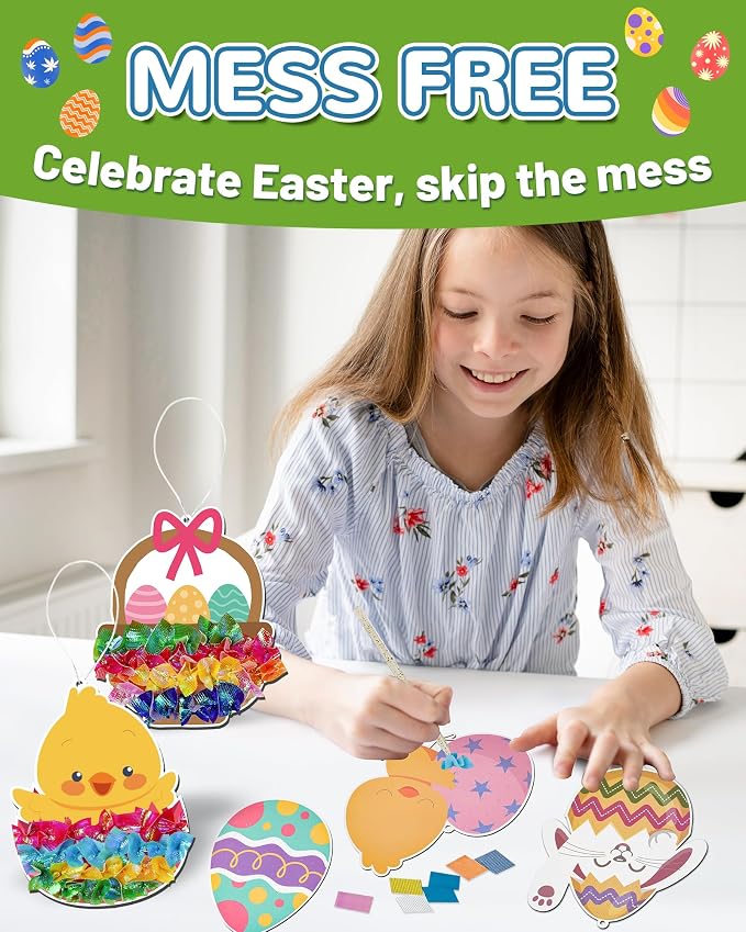 ATFUNSHOP 10 Packs Poke in Crafts Art Easter Basket Stuffers, Mess Free Kids Paper Activites, Easter Gifts for Boys and Girls 4 5 6 7 8 9 Years Old, DIY Eggs & Bunny Toys