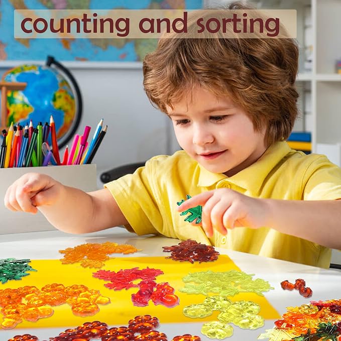 HADDIY Fall Vase Filler 165pcs Pumpkin Mini Leaves Gems Sensory Bin Fillers | autumn Acrylic Acorn for craft Thanksgiving Table Scatters,Centerpieces Table Decorations,Counting,bow and jar fillers