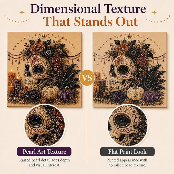 Halloween Pearl Art Kit for Adults, DIY Fall Craft (Skull) | Create textured Halloween decor through a screen-free, beginner-friendly craft activity.