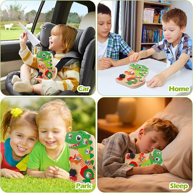 Montessori Dinosaur Screw Board, 8 Screws, Fine Motor Toy for Kids Ages 3+ | Matching 4 tools to different screw-head styles for repeat remove-and-replace play