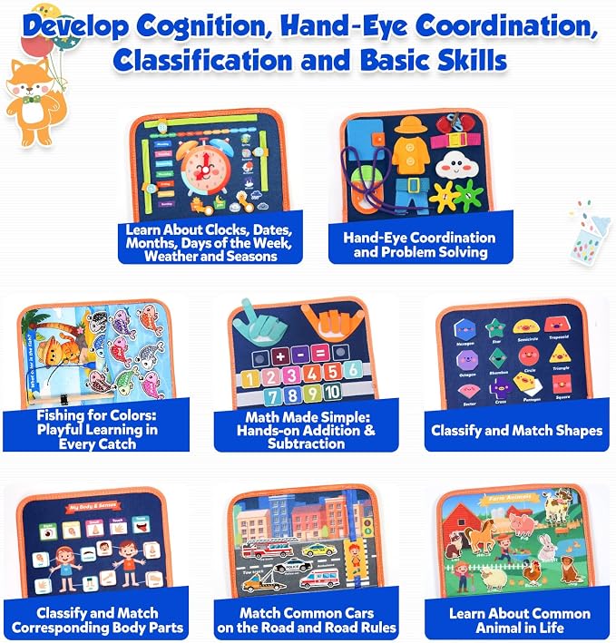Toddler Toys Montessori Busy Board, Busy Book Toy for Toddlers Ages 1-3 | 2 Year Old Boy Girl Birthday Gift, Montessori Toys for 1 Year old Boy, Educational Activity Book for Learning Motor Skills