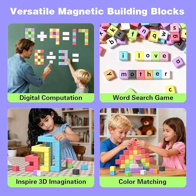 Apluses Magnetic Blocks for Toddlers 3+ Gift for Boys Girls | 1 inch, PP Plastic, Candy colors, 64pcs