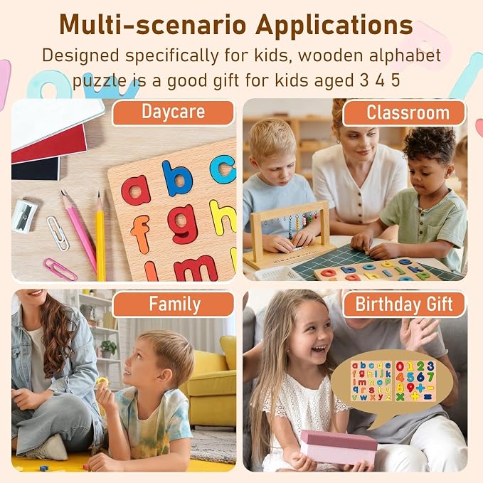 Wooden Puzzles for Toddlers, 2 Pcs Alphabet & Number Shape Wooden Puzzles | Natural Wood Material, Bright Colors, 15 numbers puzzles, 26 English alphabet puzzles, for kids ages 3 4 5