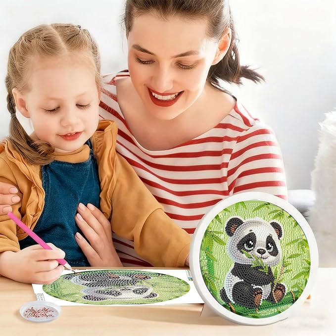 Gemozaic Panda Diamond Art Kits for Kids Ages 8-12, Round Frame, 8 x 8 in | Cute Animal Diamond Art for Kids 10 Year Old, DIY Easy Kid Big Gem Painting, Animal Arts and Crafts for Girl Birthday Gift