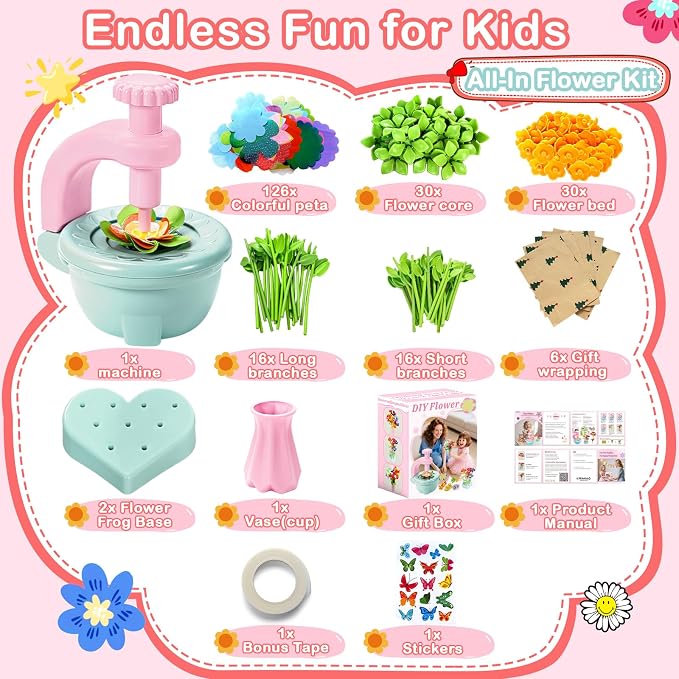 Fabric Flower Bouquets Toys for 3+, Flower Making Kit, DIY Arts and Crafts | DIY arts & crafts activity for preschool toddlers, Screen-free craft gifts for craft-loving girls 3-6+, Home classroom toys