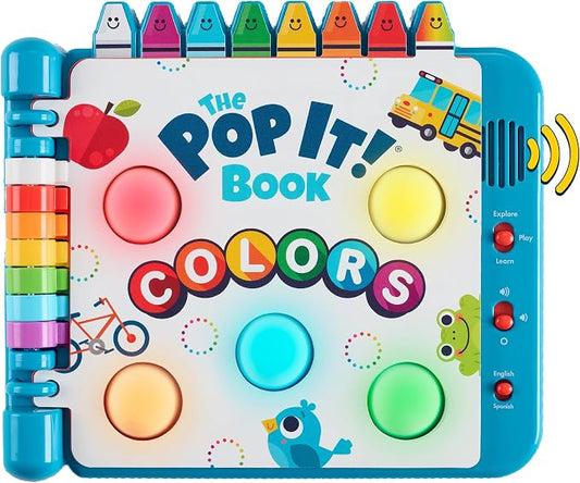 Chuckle & Roar Pop It Book, Colors, English & Spanish, Quiet Mode, 1–4+ | English & Spanish Color Toddler Learning Toys, Quiet Mode Option, Sturdy Plastic Sensory Toys, Busy Book for Toddlers 1-3