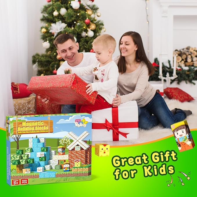 Magnetic Blocks Building Toys for Kids Ages 4-8 5-7 8-12 Year Old, Magnetic Cubes Tiles Montessori Sensory Travel Toddler Boys Girls Toys Games Christmas Birthday Gifts