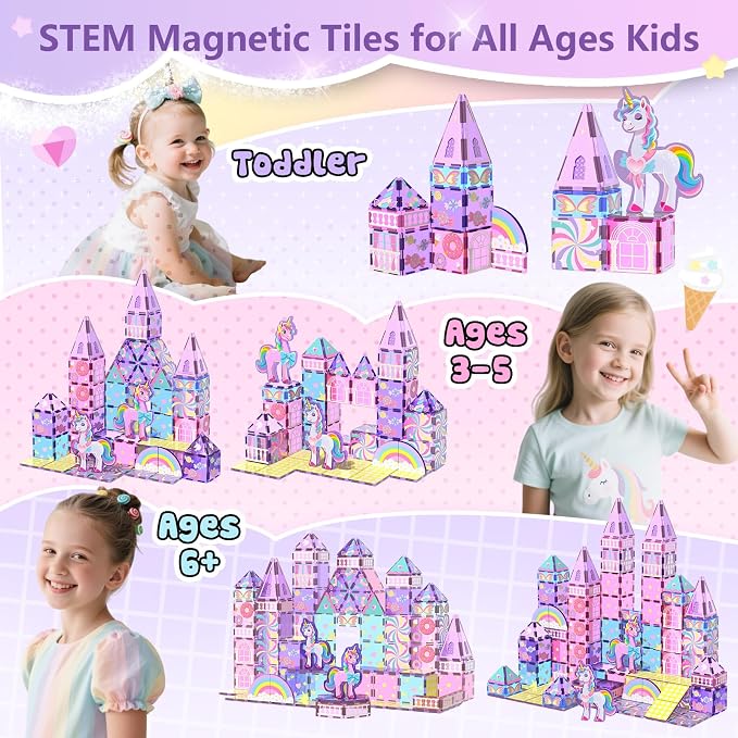 GobiDex Magnetic Building Blocks Unicorn Toys for Girls Age 4-6 | Princess Magnetic Tiles Building Toys for Kids Ages 4-8, STEM Magnet Toddler Set, Creative Birthday Gift for 3+ Year Old Girl