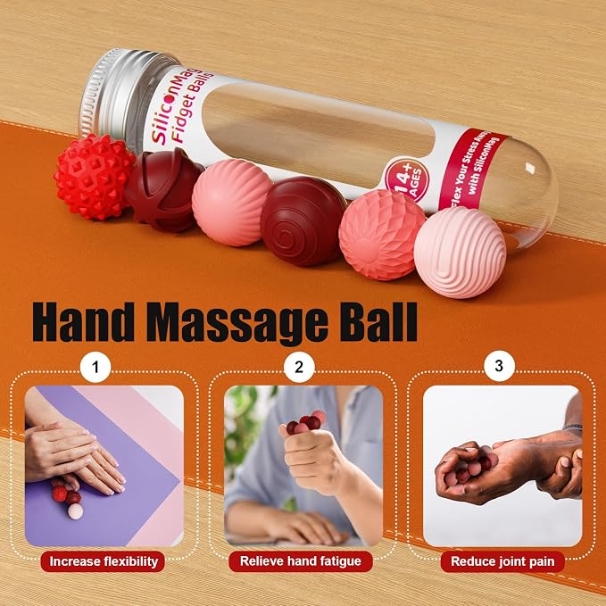 Magnetic Fidget Balls, 12-Pack Silicone Sensory Toys for Adults & Teens | Quiet Stress Relief Balls for Office, Fun Desk Toys with Textures, Calming & Relaxing Gift for Men & Women