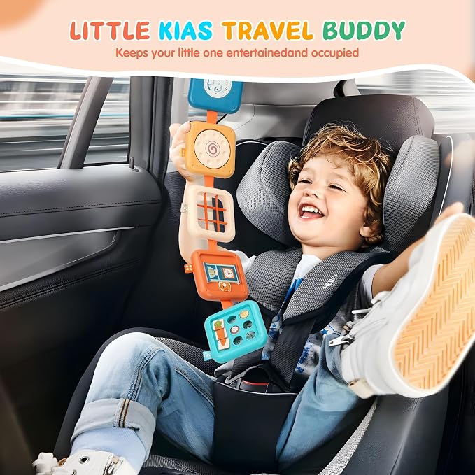 Busy Board for 1 Year Old, Travel Toys for Toddler 1-3 on Plane Car, Montessori Busy Board Busy Cube, Toys for 1 Year Old Boy Girl, Stocking Stuffers for Toddler (Blue)