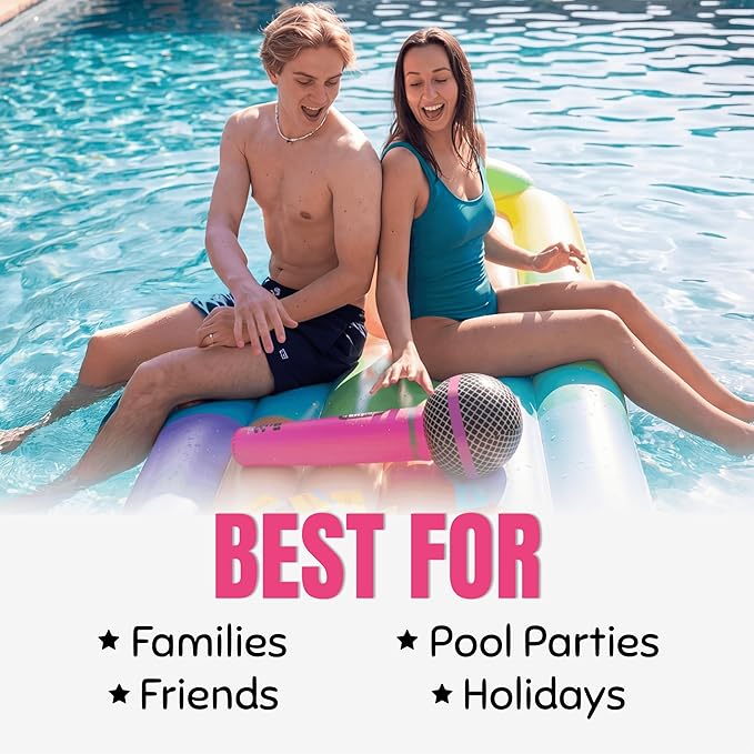 Grab The Mic: Poolside, Waterproof Karaoke Game for Family Pool Days | 100 Waterproof Cards, Inflatable Microphone. Perfect For Pool Parties, Beach Trips And Vacations.