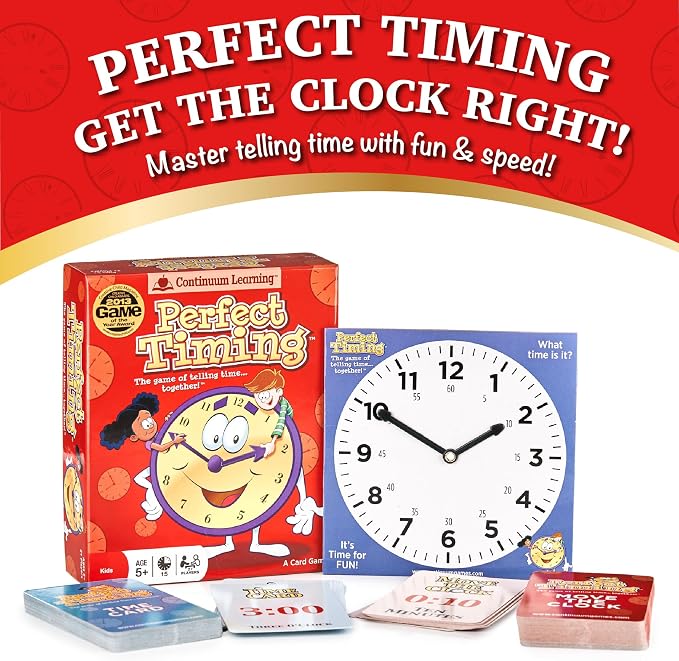 Continuum Games Perfect Timing Game, Tell Time Cooperative Board | for Kids, Fun Educational Family Game to Learn How to Read a Clock