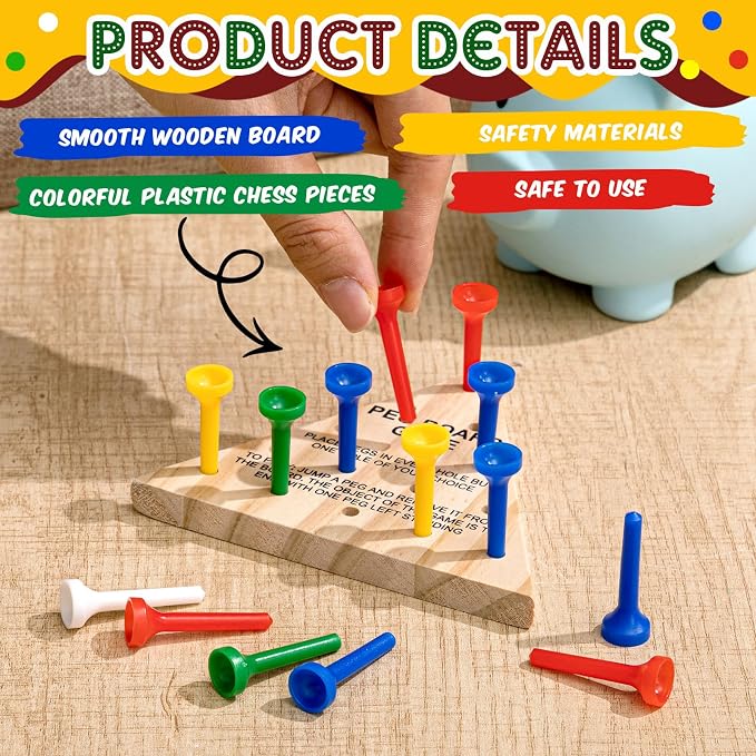 Zhanmai 50 Sets Wooden Triangle Peg Travel Game, Multi-Color Peg