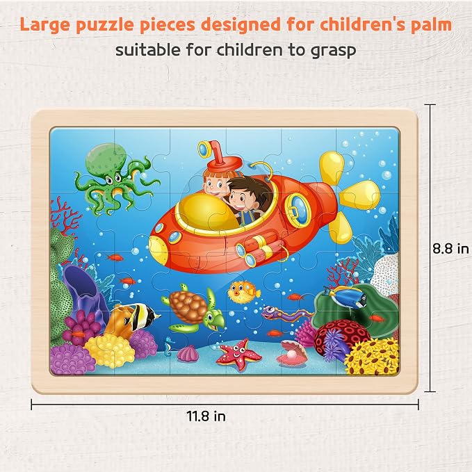 SYNARRY Large Animal Wooden Puzzles for Kids Ages 4-6, 4-in-1 Gift Set | Animal Puzzles for Toddlers & Kids Ages 3-5, Birthday Gifts for Boys & Girls, Educational Animal Toys, Screen-Free Play
