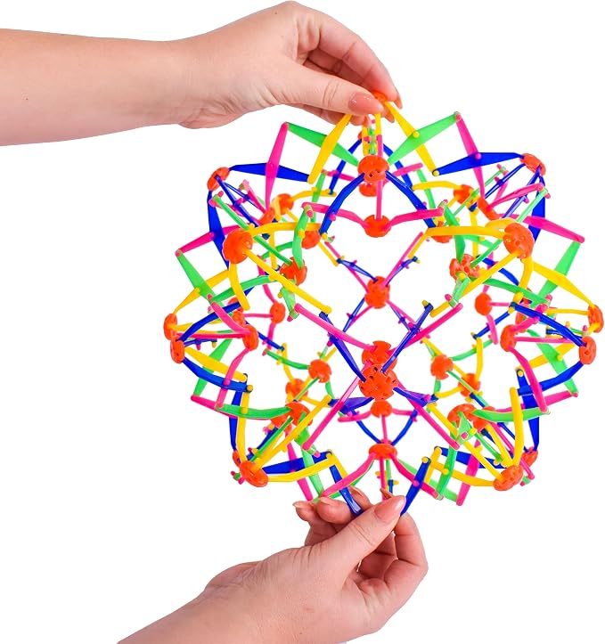 Sunny Days Entertainment Nucleus Expandable Ball - Breathing Toy - Ages 3+ | 5.5-10 in Diameter, Plastic Construction, Rainbow Geometric Design, Concentration And Dexterity, Manual Hand Powered