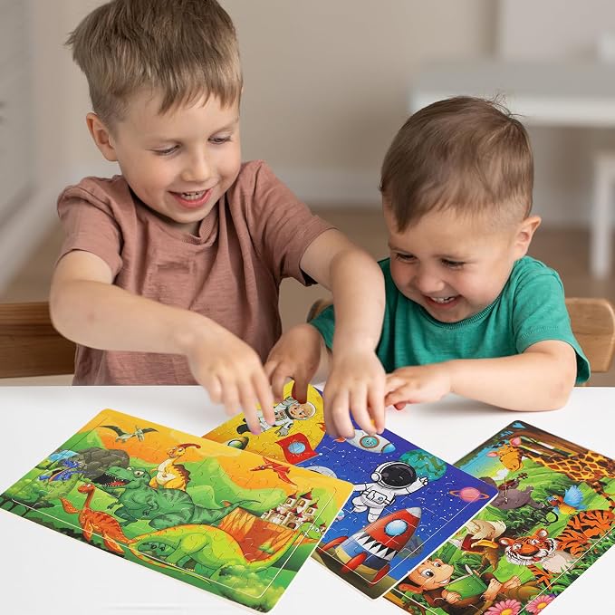 Wooden Puzzles Toys for Kids Ages 4-6, Set of 3 Packs with 60-Piece Wood Jigsaw Puzzles, Dinosaur, Animal and Space Theme. Ideal Gifts for Boys and Girls 3 4 5 6 7 8 Years Old