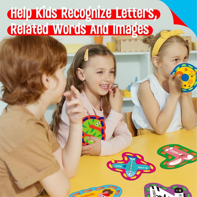 SpriteGru 26PCS Alphabet Lacing Cards, Lowercase Letters Sewing Kit with 26 Double-Sided Cards and 26 Colorful Laces Alphabet Learning Toy Motor Skills Art Crafts for Toddlers, Kids, Students