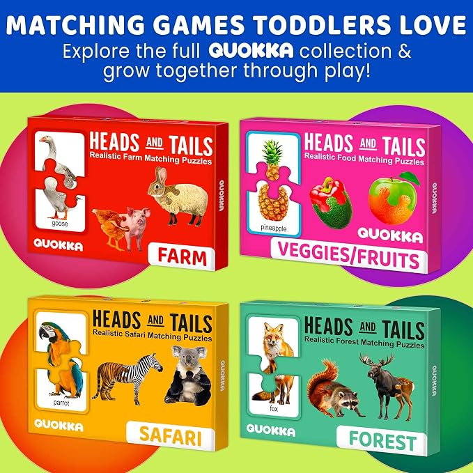 QUOKKA Toddler Puzzles Ages 2-4 – 100% Self-Correcting 16 Realistic Matching Wild Animals – Educational Toddler Puzzles Ages 1-3 with 32 Pieces - Memory Matching Games for 3-5 Years Old Boys and Girls
