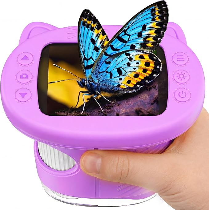Digital Handheld Microscope for Kids, 1000X Portable Pocket Magnifying Glass with 2.4" Screen, STEM Educational Birthday Gift for Boys Girls Age 4-6 to 8-12, Outdoor Exploration Toy,Purple