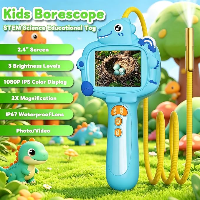 Kids Borescope Camera with Light, 2.4" Screen Kids Endoscope, Science Kits STEM Educational Toys for Boys & Girls Ages 4-12, Birthday Gifts for Indoor Outdoor Nature Explorer(Blue)