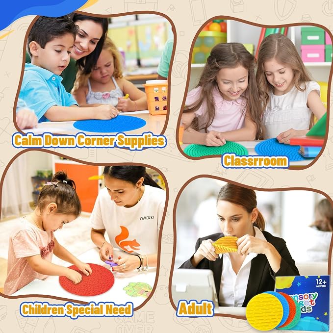 4PC Sensory Wall Fidget Toys for Toddler Baby 1-3 Classroom Must Have Sensory Mats for Kid Autism ADHD Quiet Silicone Tactile Pad Desk Toys Calm Down Item Mini Floor Tiles Fidget Autistic Special Need