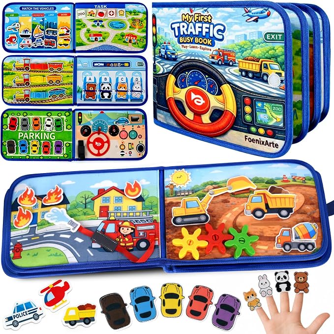 Traffic Busy Book for Toddlers 1-3, Montessori Toys Busy Board, Educational Quiet Activity Book, Toddler Travel Toys for 1 2 3 Year Old Boys Girls, Learning Toy Birthday Gift