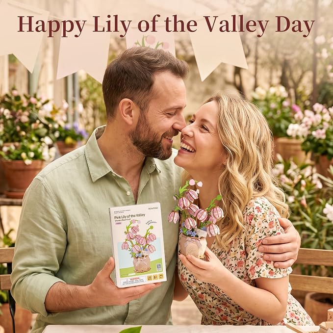 rowood Pink Lily of the Valley,Wooden Flower 3D Puzzles for Adults,DIY Craft Kits for Women,Botannical Collection Building Set,Mothers Day/Teachners Day Gift