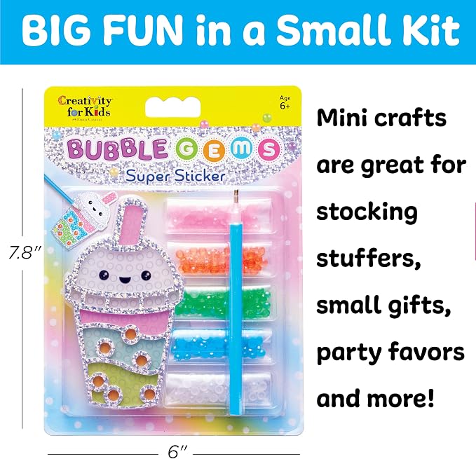 Creativity for Kids Bubble Gem Super Sticker: Bubble Tea | Summer Crafts for a Group | Bubble Tea Crafts and Diamond Painting Kits for Kids (Ages 6+)