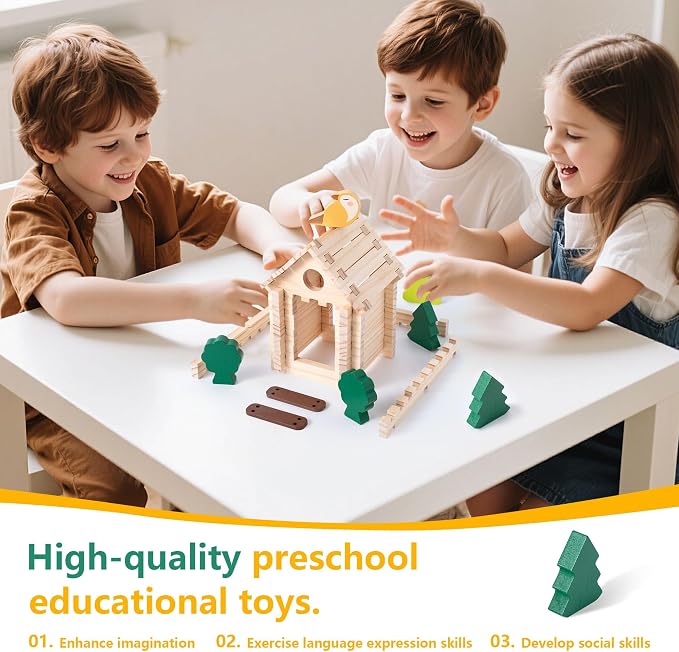 Wooden Building Blocks Set 168 Pieces Joinery Toys for Kids 3 Montessori STEM Educational Toy with Mortise and Tenon Structure Fine Motor Skills Development Gift for Boys Girls