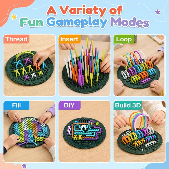 Sensory Activity Board, Silicone Fine Motor Skills Fidget Toys for Kids | Silicone Sensory Toys for Calming, Stress, Anxiety, ADHD & Autism Fidget Pads Includes Portable Travel Bag & 25 Strings
