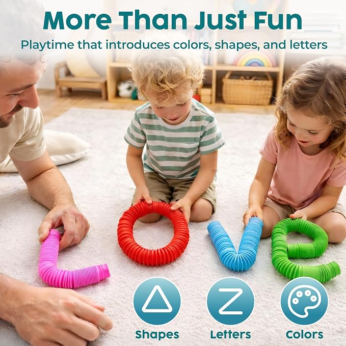 BUNMO Pop Tubes - Sensory Toys - Fidget Toys - Imaginative Play & Stimulating Creative Learning - Hours of Fun for Kids - Tons of Ways to Play - Non-Mouthable Toy 3+ - 30 Pack Large