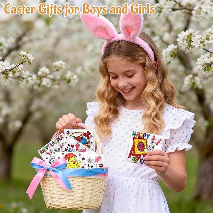 24 Pcs Easter Crafts Puzzle for Kids & Adults, Easter Gifts DIY Jigsaw with Egg Bunny Basket Flower, Spring April Arts and Craft for Party Favors Classroom Activities Coloring Games & Paper Toy Bulk