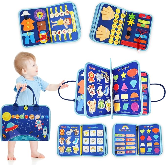 Montessori Busy Board Sensory Toddler Activity Book (Planet) | Toddla Learning Quiet Book for Boys & Girls Ages 1-3, Ideal Birthday & Christmas Gift for 1+ Year Old