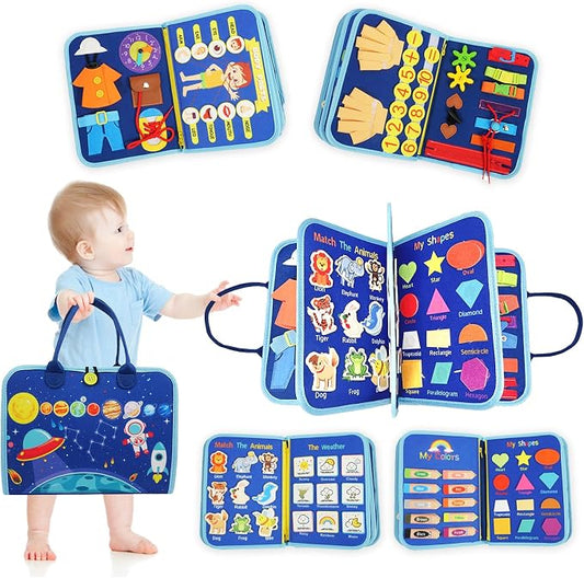 Montessori Busy Board Sensory Toddler Activity Book (Planet) | Toddla Learning Quiet Book for Boys & Girls Ages 1-3, Ideal Birthday & Christmas Gift for 1+ Year Old