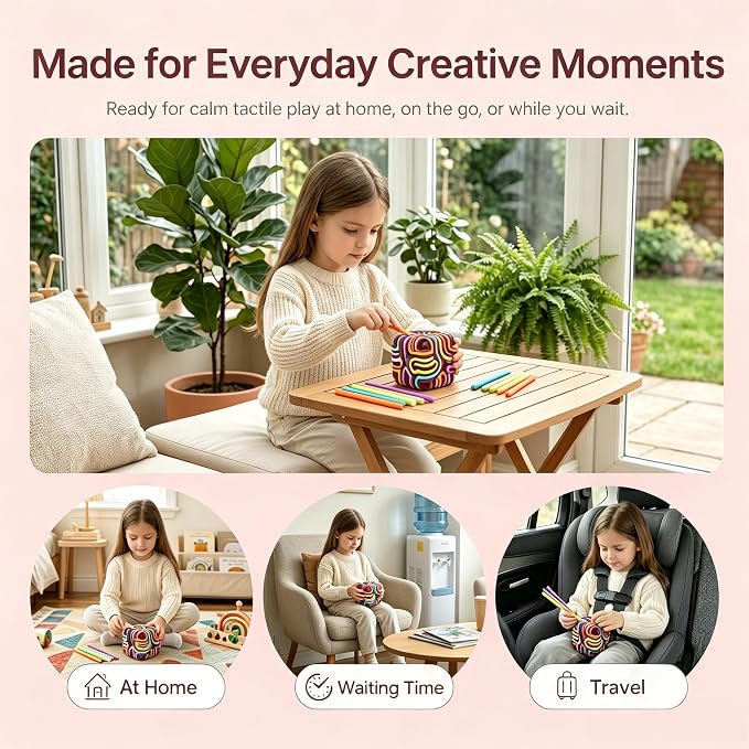 Sensory Activity Board Cube Fidget Toys for Kids & Adults - Zero Noise Silicone Quiet Toddler Travel Toys for Car Rides & Airplane - Autism ADHD Calming Toy Gift Stuffers with 15 Strings