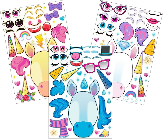 JOYIN 36PCS 9.8"x6.7" Make a face Stickers for Kids, Make Your Own Unicorn Stickers, Party Favors Kids Crafts, Goodie Bags Stuffers, Classroom Rewards