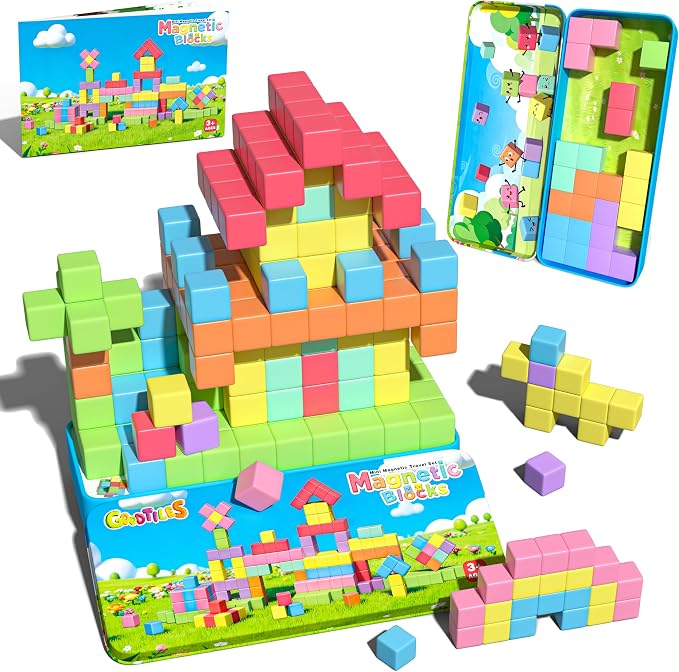 Goodtiles Mini Magnetic Blocks, Travel Outdoor Toys with Box | Candy colors, PP plastic, for Kids Ages 3-8, 0.8 inch