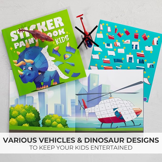 Fun Paint with Sticker Books for Kids Set of 2 - Vibrant Themes, Ages 4-8 | Entertaining Sticker Activity Keeps Kids Busy - Perfect Puzzle to Learn Shapes and Numbers at Home or Travelling