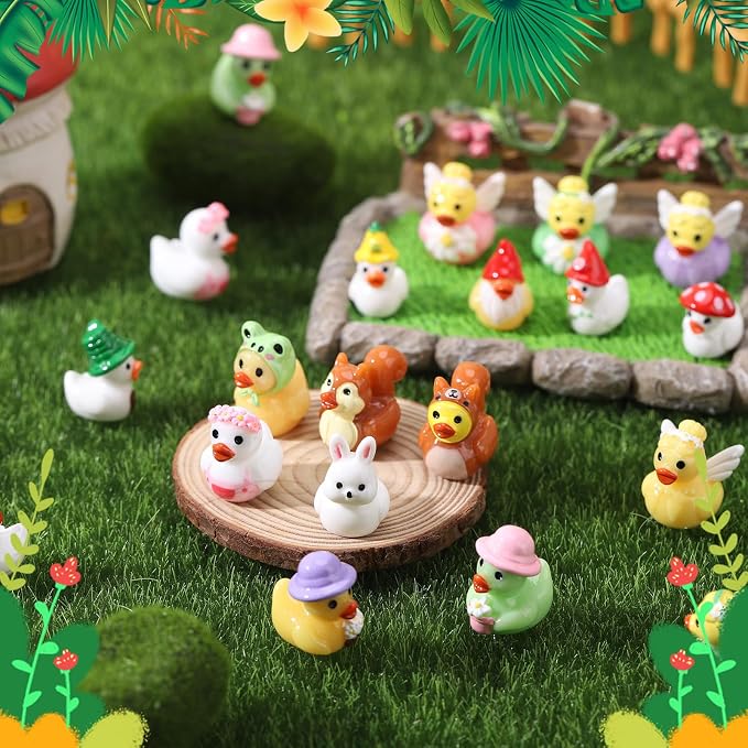 80 Pack Mini Resin Ducks Toy Figures, Spring Ducks Little Figures | Tiny Ducks to Hide Prank, Party Favor for Birthday, Spring Party Favor Decor (16 Styles)