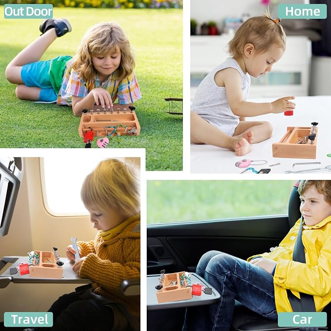 Occupational Therapy Tools Montessori Screwdriver Board Set | Kids Tool Set Lock and Key Toy Fine Motor Skills Life Skills Classroom Must Haves Travel Toys for Kids Ages 4-8 STEM Toys