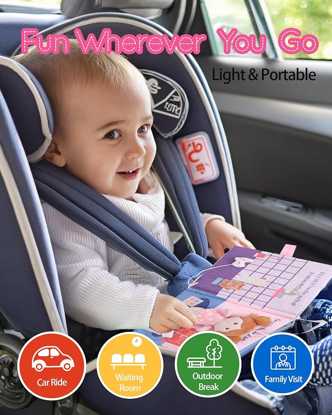 LeyaDoll Montessori Busy Book for Toddlers 1-3, 1 Year Old Girl Gifts | With Interactive Doll for Potty Training, Crinkle Pages, Fine Motor Skills Toys, Keep Toddlers Busy, Pink Gift Box Included