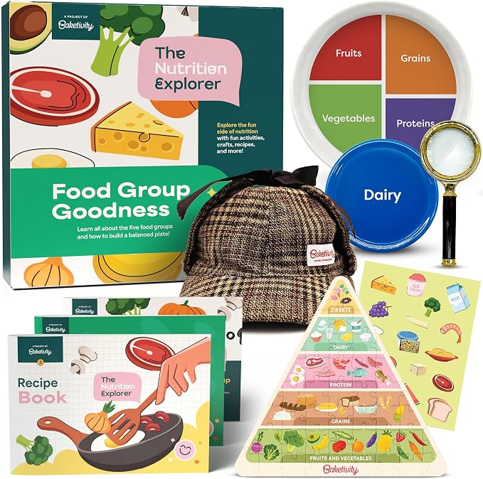 Baketivity Nutrition Explorer Kit STEM Learning Birthday Gifts for Kids | Includes Recipes, Activity Booklet, Detective Costume, Food Stickers, Puzzle, and Parent Guide for Family Learning