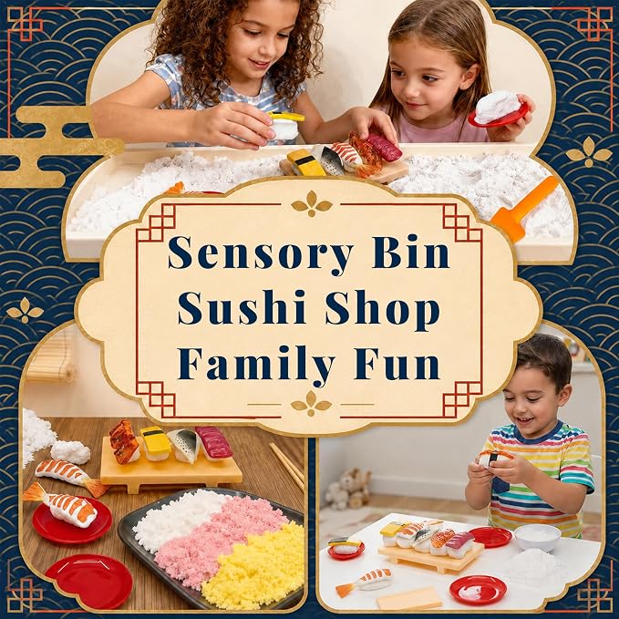 Sushi Sensory Bin Filler, Realistic Silicone Sushi Theme Toy Set, Safe Non-Toxic Sensory Filler for Pretend Play, Japanese Food Toy for Kids 6+