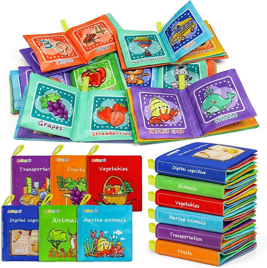Dr.Rapeti 6 Pack Soft Books, Cloth Book, Bath Book, Baby Book, Crinkle Book | Baby Shower Toy, Washable, Nontoxic, Educational Learning Toy, Sensory Book, Baby Soft Cloth Book, Crinkle Soft Book